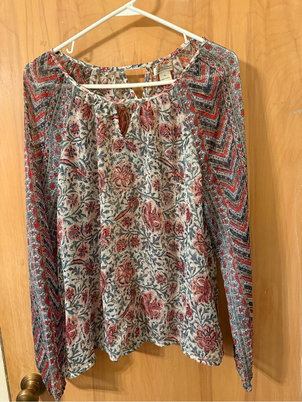 Lucky Brand Floral Peasant Blouse in Red and Blue